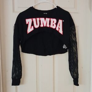 Zumba Fitness Black and Red Mesh Sleeve Crop Top
